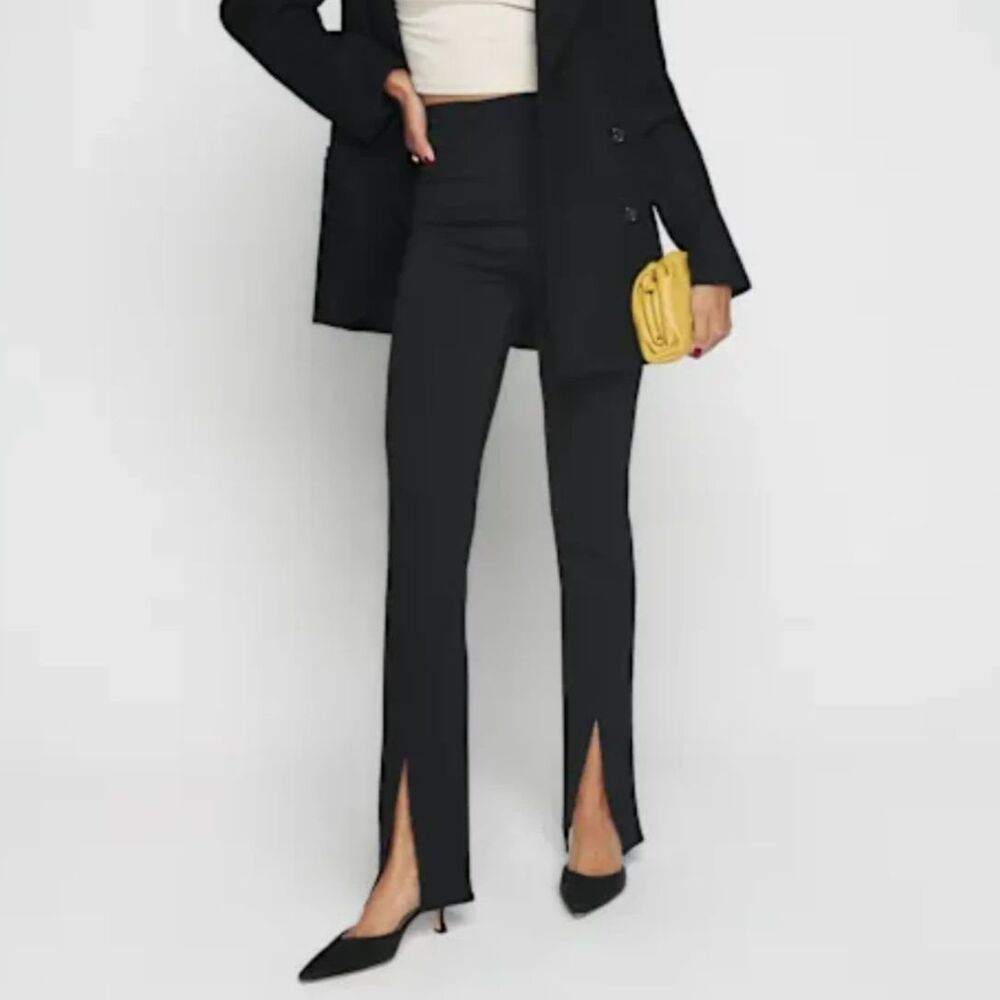NWT Reformation Fletcher Pant Flare Black Split Hem High Rise Medium